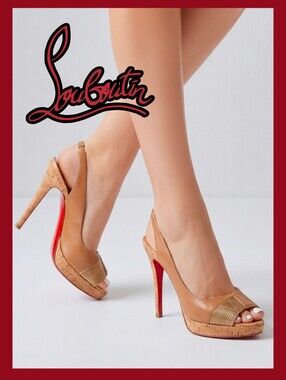 Christian Louboutin Lace Slingback Pumps 7.5  Peep Toe HIGH heels 100% Authentic
